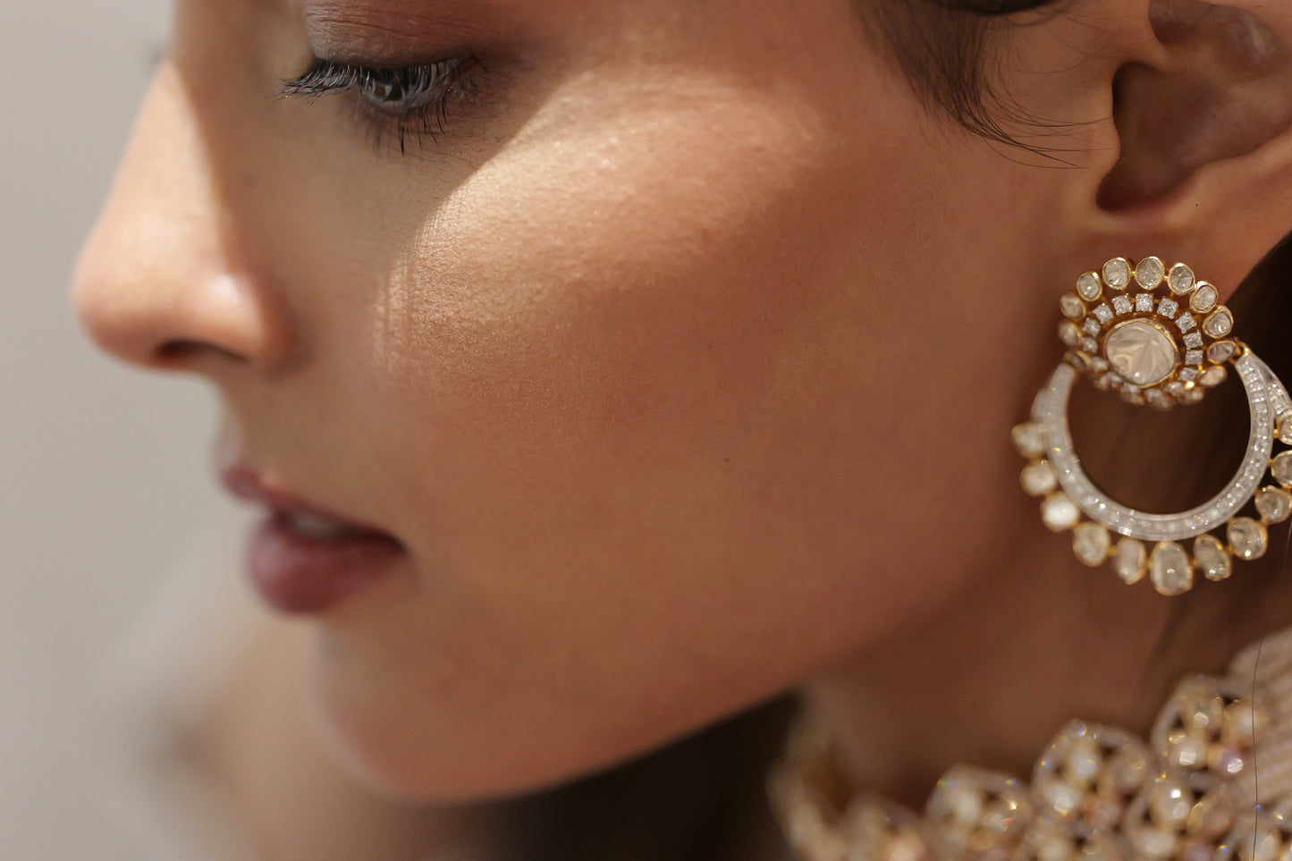 14kt Gold Polki Small Chandbali Earrings