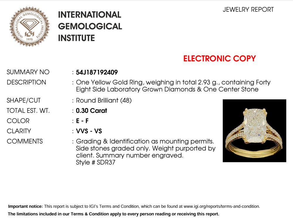 14kt Gold Cushion 2.44ct solitaire Ring