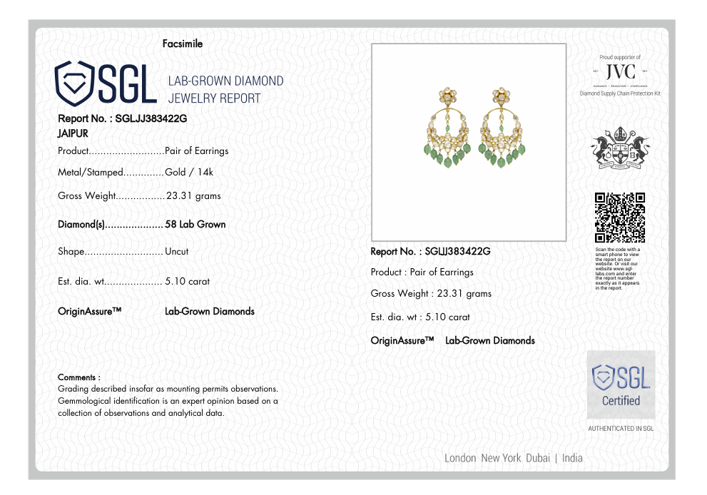 14kt Gold Polki Green Long Earring