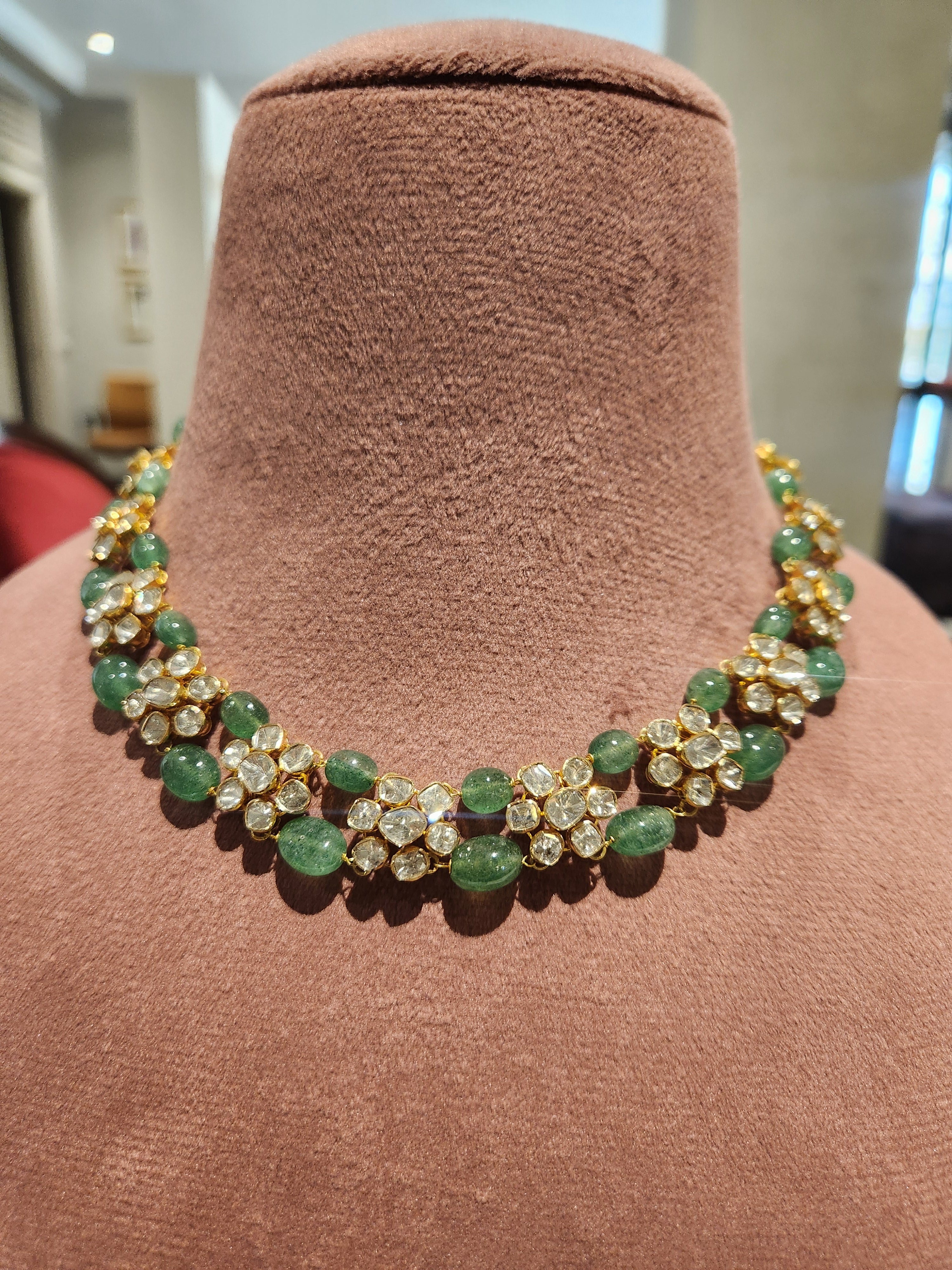 14kt Gold Polki With Green Beads Necklace – Tariini
