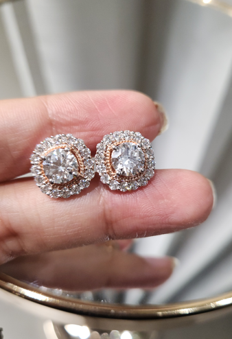 14kt Gold 3.07ct Round CVD Earrings