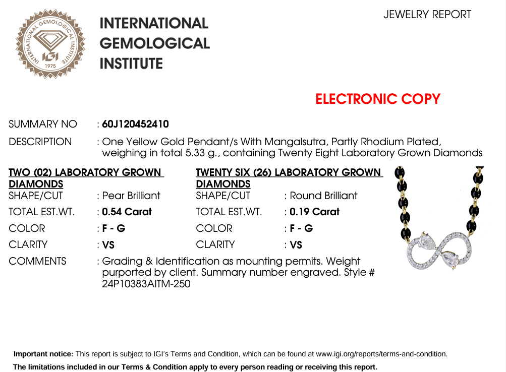 14kt Gold Infinity Pear .54ct Mangalsutra