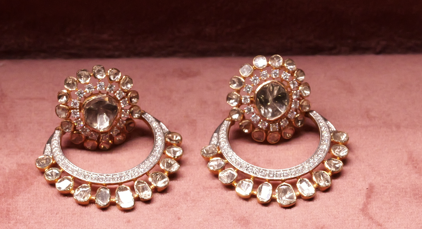 14kt Gold Polki Small Chandbali Earrings