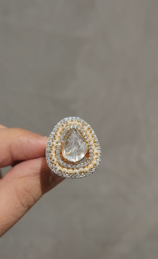 14kt Gold Polki Pearls Cocktail Ring