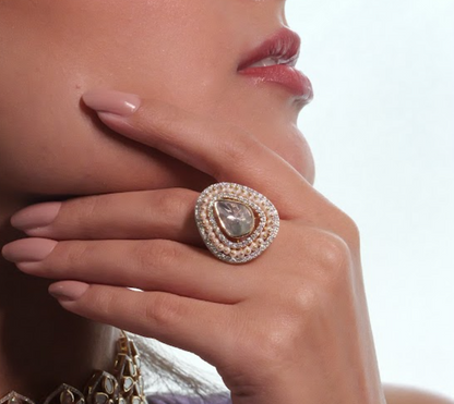 14kt Gold Polki Pearls Cocktail Ring