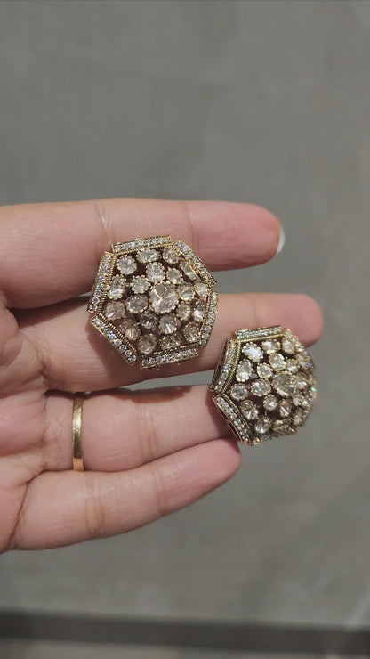 14kt Gold Polki Antique Big Stud Earrings